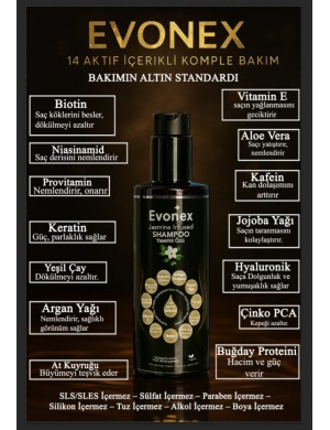 Evonex – Bilimden Gelen Güçle Saçlarını Yeniden Keşfet 14 Aktif Maddeyle Güçlendirilmiş Yasemin Özlü Şampuan