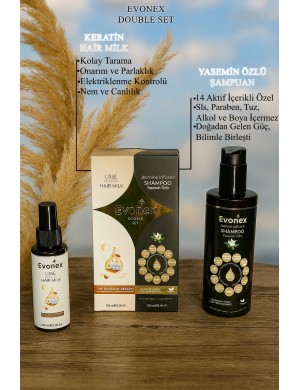 Evonex Duble Bakım Seti – 14 Aktif Şampuan + Keratin Hair Milk – Dökülme Karşıtı & Elektriklenme Önleyici